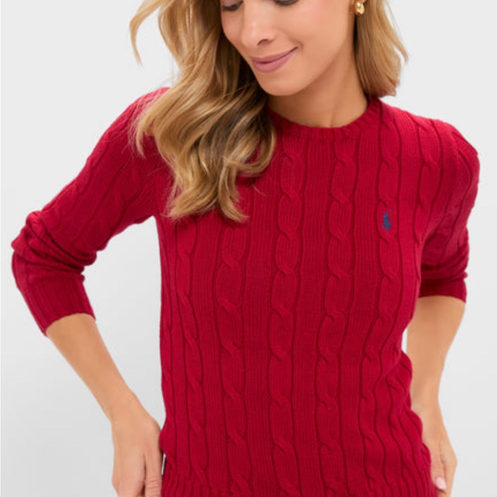 NWT Polo Ralph Lauren XL Red Cable-Knit Crewneck Sweater